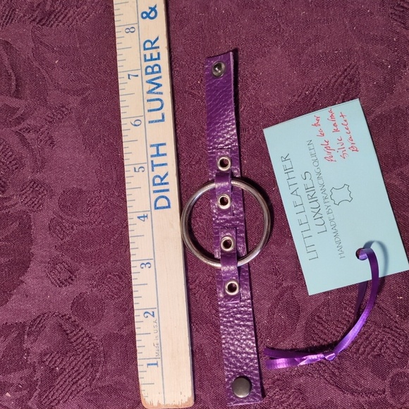 NEW! Handmade Genuine Leather Karma Circle Bracelet Purple Silver Gunmetal 6" - Picture 4 of 8